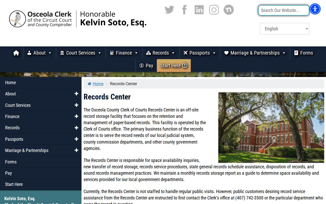 Osceola Clerk Records Center information for previous residents research