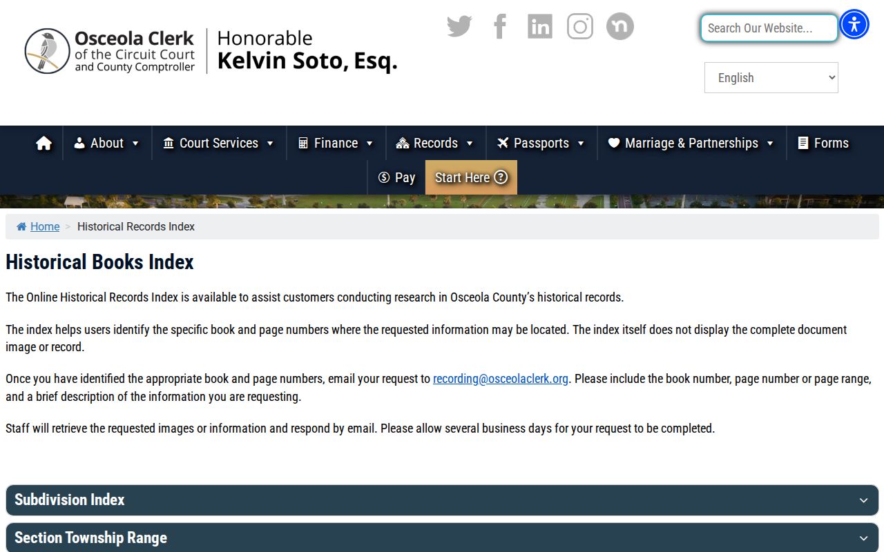 Osceola Clerk historical records index for past Kissimmee property research
