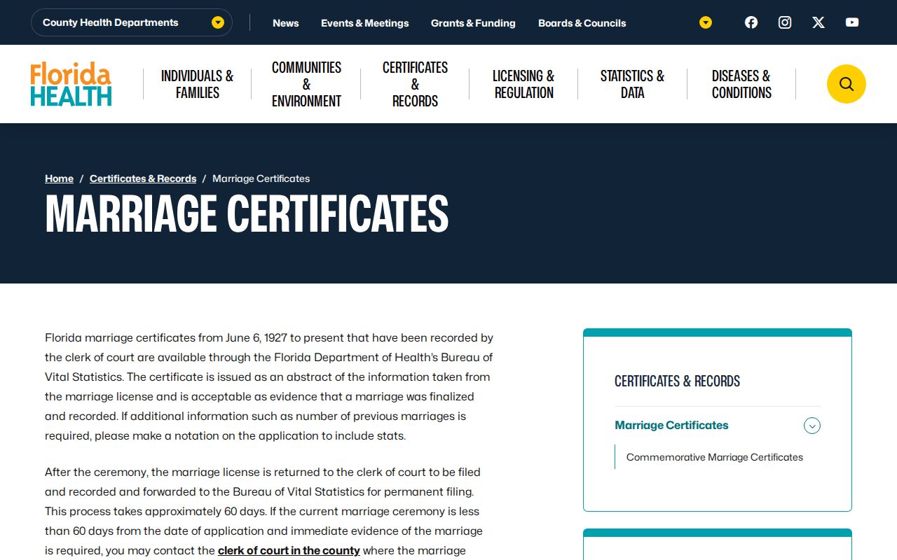 Kissimmee resident lookup with Florida marriage certificates