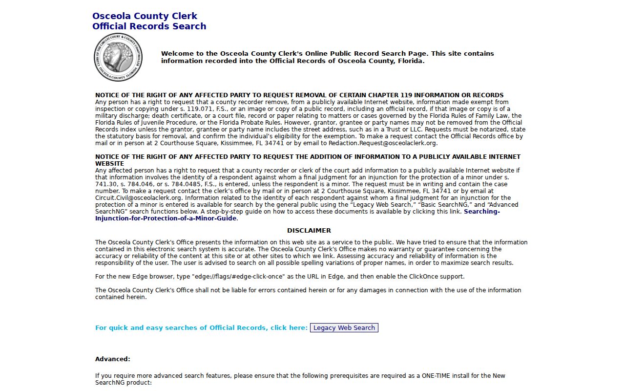 Kissimmee street directory Official Records deed search